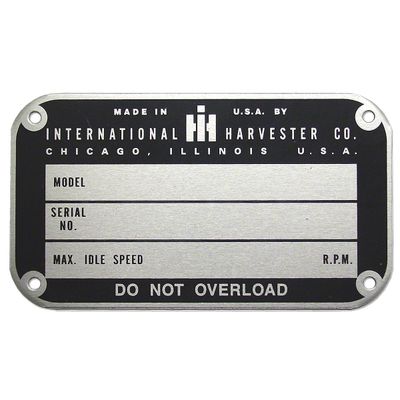 Later Style Serial Number Tag (1950 and up) IHS289B