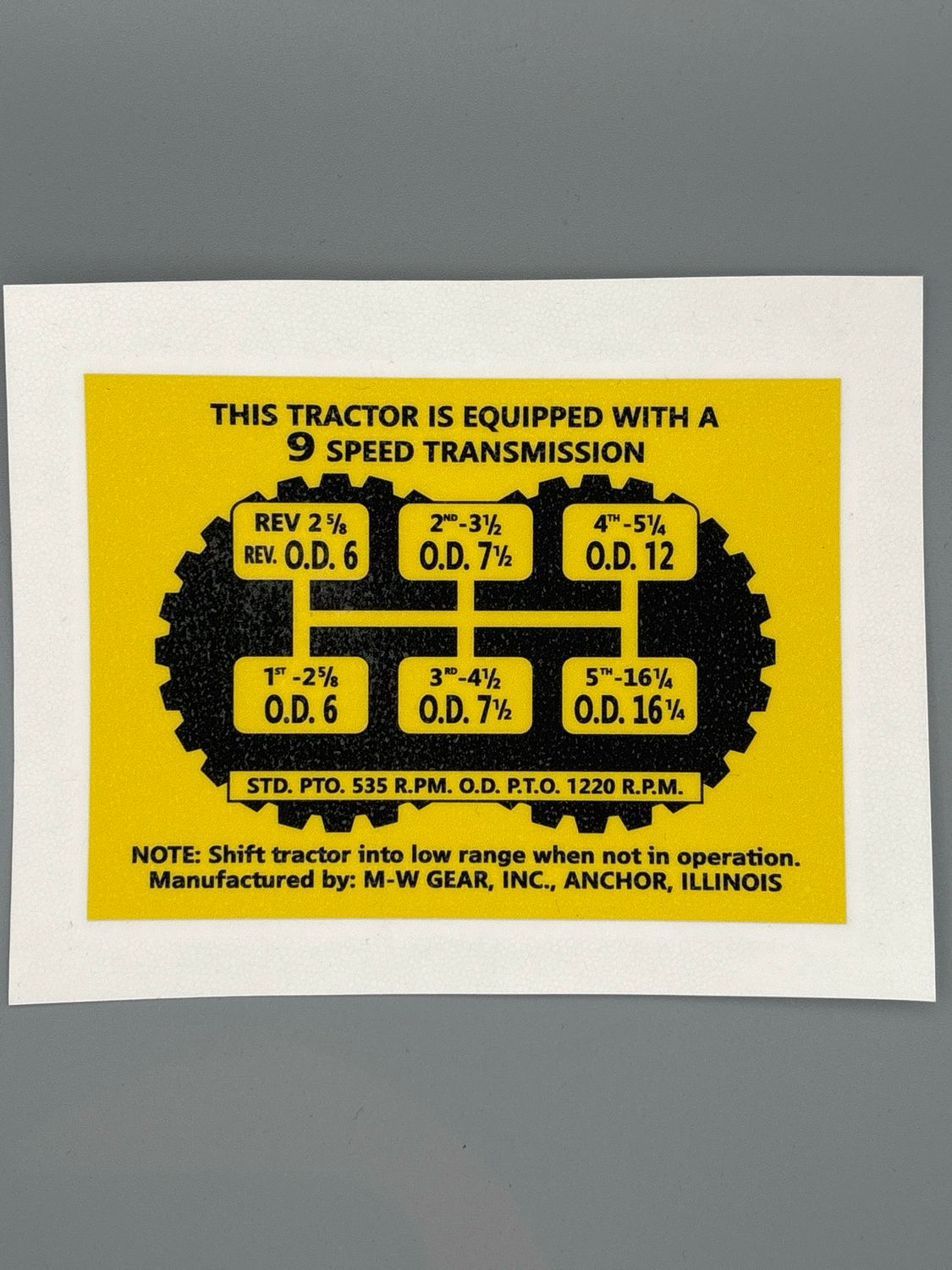 M &amp; W 9-Speed Transmission Decal
