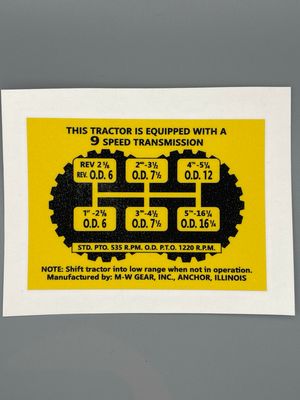 M &amp; W 9-Speed Transmission Decal