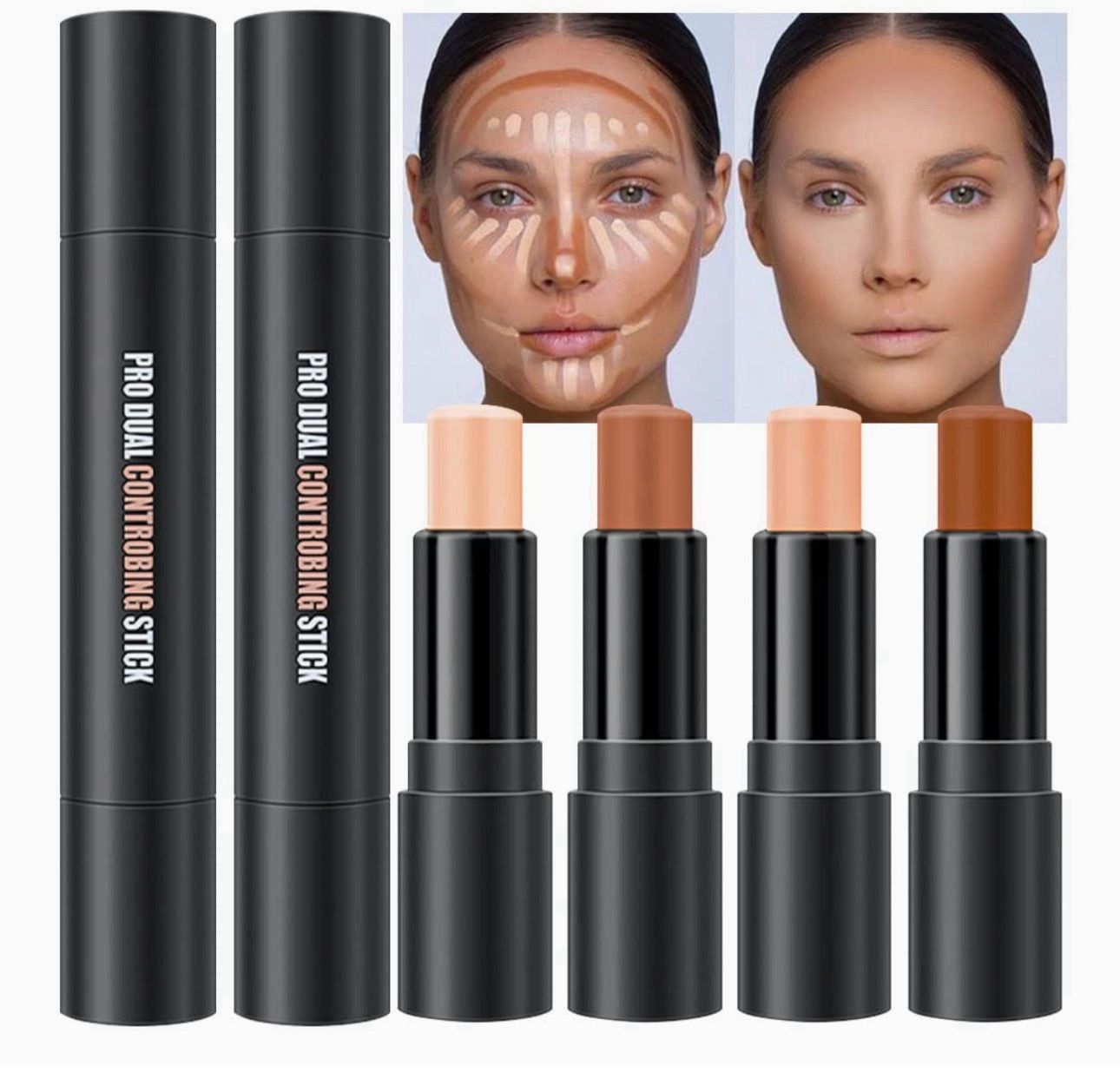 Double-End Contour Highlighter Stick, Face Contour Makeup Contouring Sticks Cream Concealer