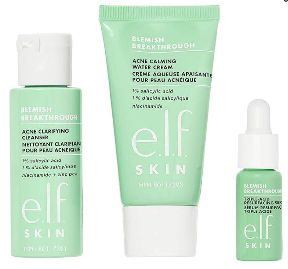 e.l.f. SKIN Blemish Breakthrough Blemish Control Basics Kit, Travel-Size Acne Skincare Routine, Cleanser, Serum &amp; Moisturizer, Vegan &amp; Cruelty-Free