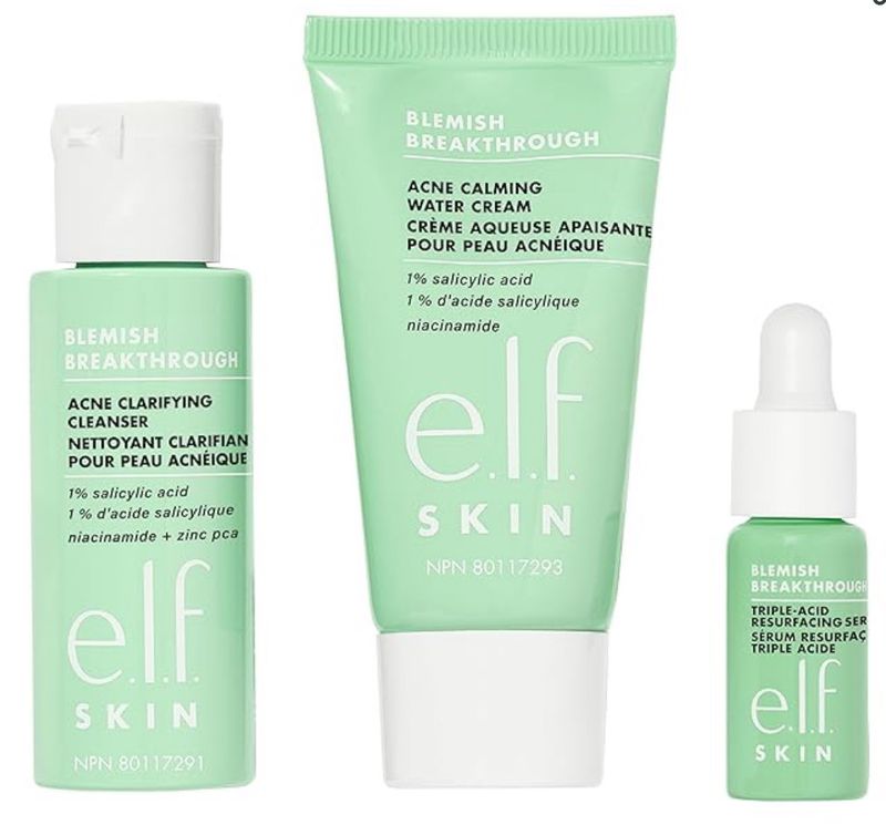 e.l.f. SKIN Blemish Breakthrough Blemish Control Basics Kit, Travel-Size Acne Skincare Routine, Cleanser, Serum &amp; Moisturizer, Vegan &amp; Cruelty-Free