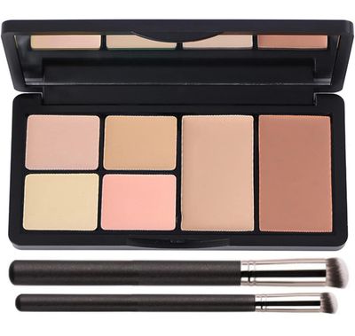 Concealer Contour Palette, 6 In 1 Color Correcting Concealer Contour Makeup Palette, Contouring Foundation Highlighting Makeup Kit for Dark Circles, Blemish With 2 Packs Brush