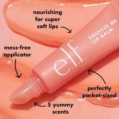 e.l.f. Squeeze Me Lip Balm, Moisturizing Lip Balm For A Sheer Tint Of Color, Infused With Hyaluronic Acid, Vegan &amp; Cruelty-free, Strawberry