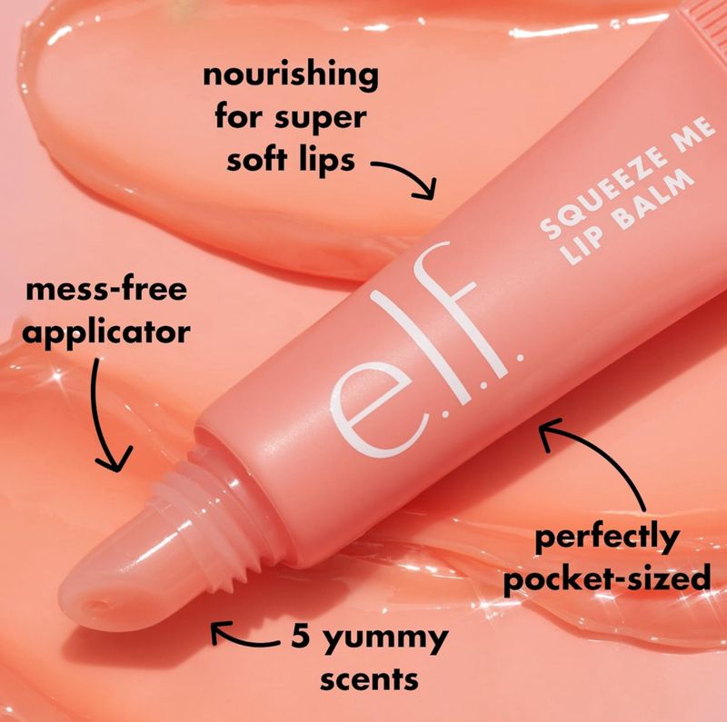 e.l.f. Squeeze Me Lip Balm, Moisturizing Lip Balm For A Sheer Tint Of Color, Infused With Hyaluronic Acid, Vegan &amp; Cruelty-free, Strawberry