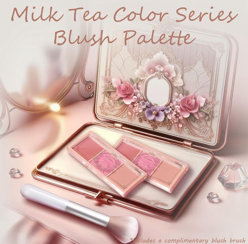 3 Color Matte Pink Blush Palette with Brush, Long Lasting Cheek Makeup, Smooth and Light Blush Powder for Face Beauty