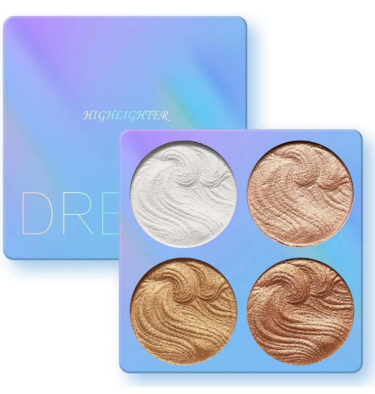 Highlighter Powder Palette, Illuminator Powder Palette Highlighter Baked Waterproof Long Lasting Brilliant Lighten Skin Color Face Contour Powder
