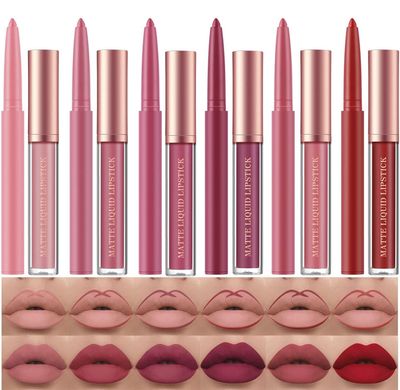 BestLand Matte Liquid Lipstick + Lip Liner Pen Set, One Step Lips Makeup Sets Pigment Velvety Nude Lip Stain Waterproof Long Wear Lip Gloss Make up.