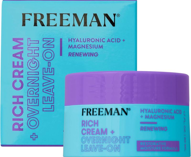 Freeman Restorative Moisturizing &amp; Repairing Rich Cream + Overnight Leave-On Treatment, For Dull &amp; Tired Skin, Infused With Magnesium &amp; Hyaluronic Acid To Hydrate, 1.7 fl.oz./ 50 mL Jar