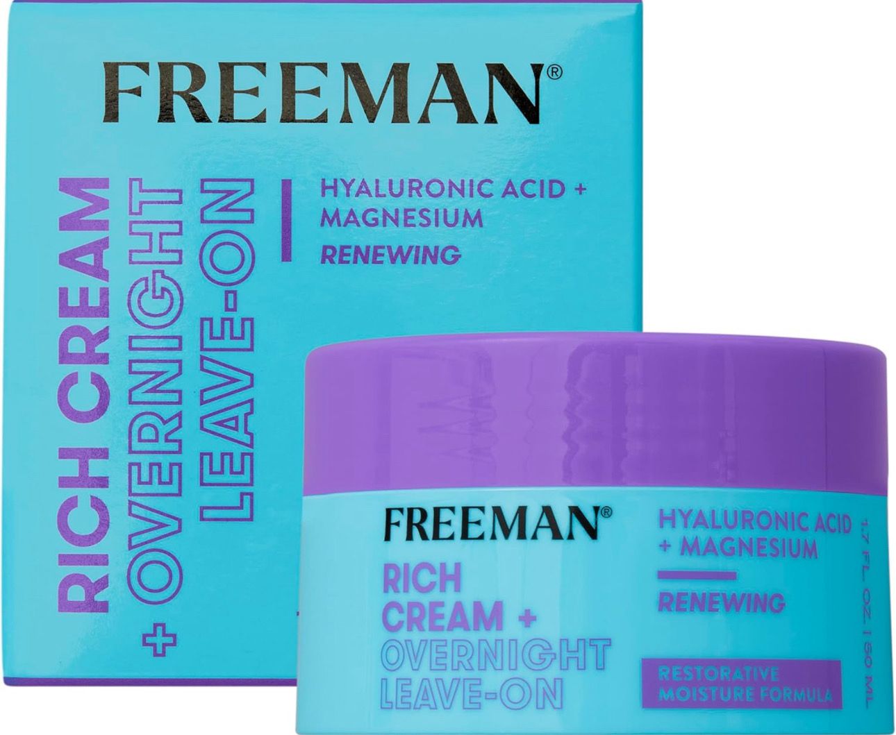 Freeman Restorative Moisturizing &amp; Repairing Rich Cream + Overnight Leave-On Treatment, For Dull &amp; Tired Skin, Infused With Magnesium &amp; Hyaluronic Acid To Hydrate, 1.7 fl.oz./ 50 mL Jar