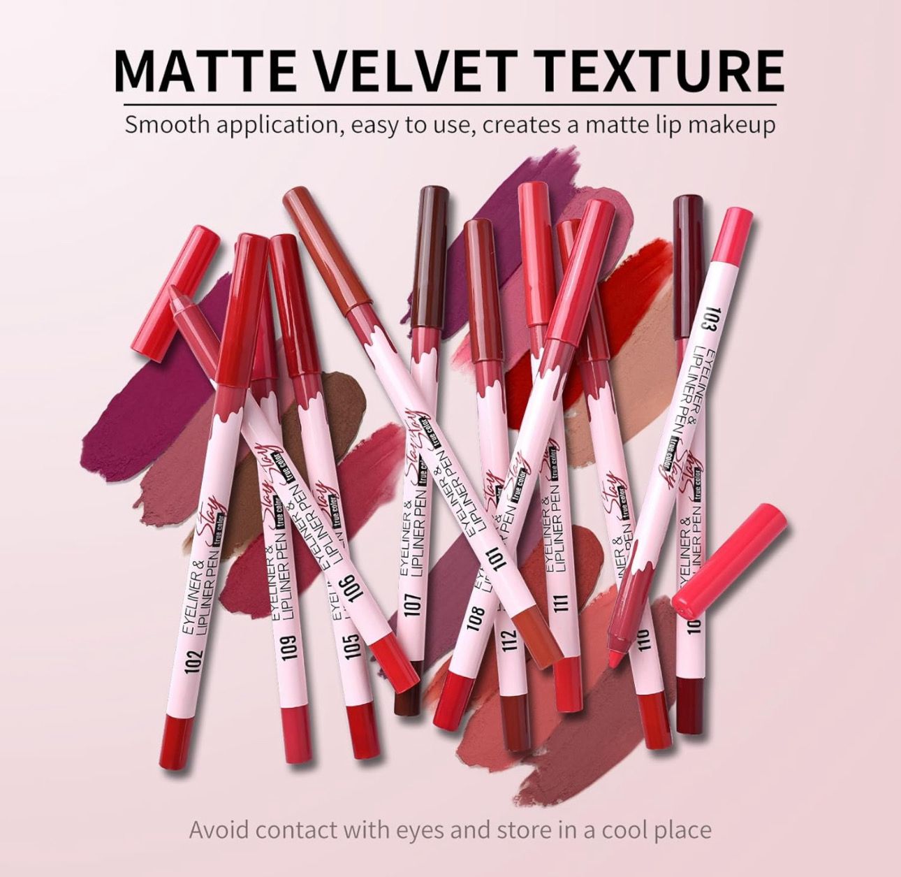 Matte Nude Lip Liner Pen, Waterproof, Long Lasting, Highly Pigmented Creamy Velvet Lip Liner Pencil for Women and Girls - 12 Color Options.