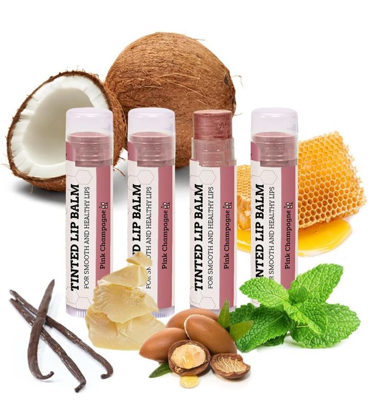 Tinted Lip Balm by Earth’s Daughter – Pink Champagne Color – Beeswax, Coconut Oil, Cocoa Butter, Vitamin E – Moisturize and Beautify – Paraben Free