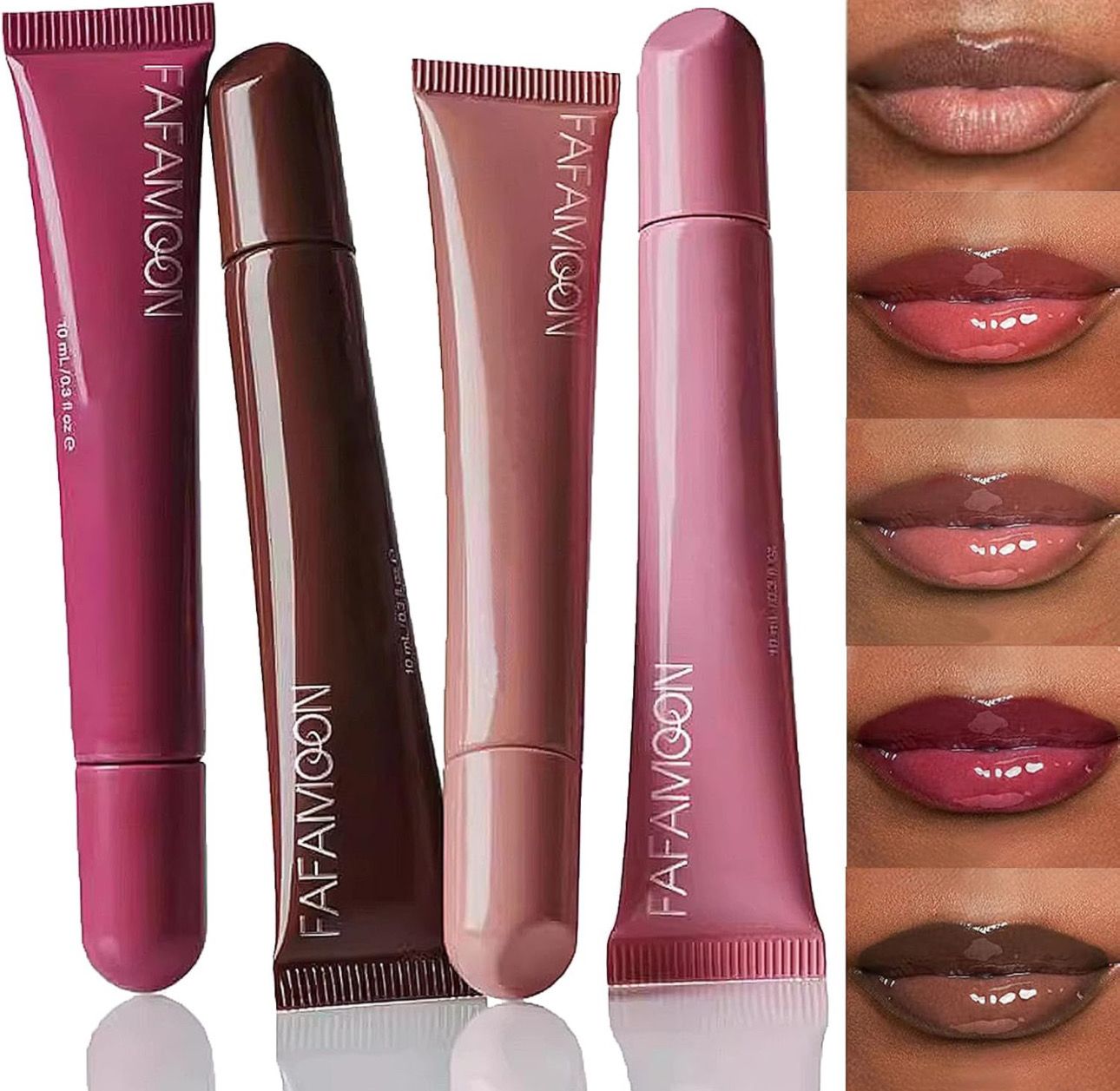4 Colors Hydrating Lip Gloss, Glossy Lip Glow Oil with Nourishmax Jojoba Oil &amp; Peptide Hydrating Tinted Lip Oil, Revitalizing for Dry Lips, .