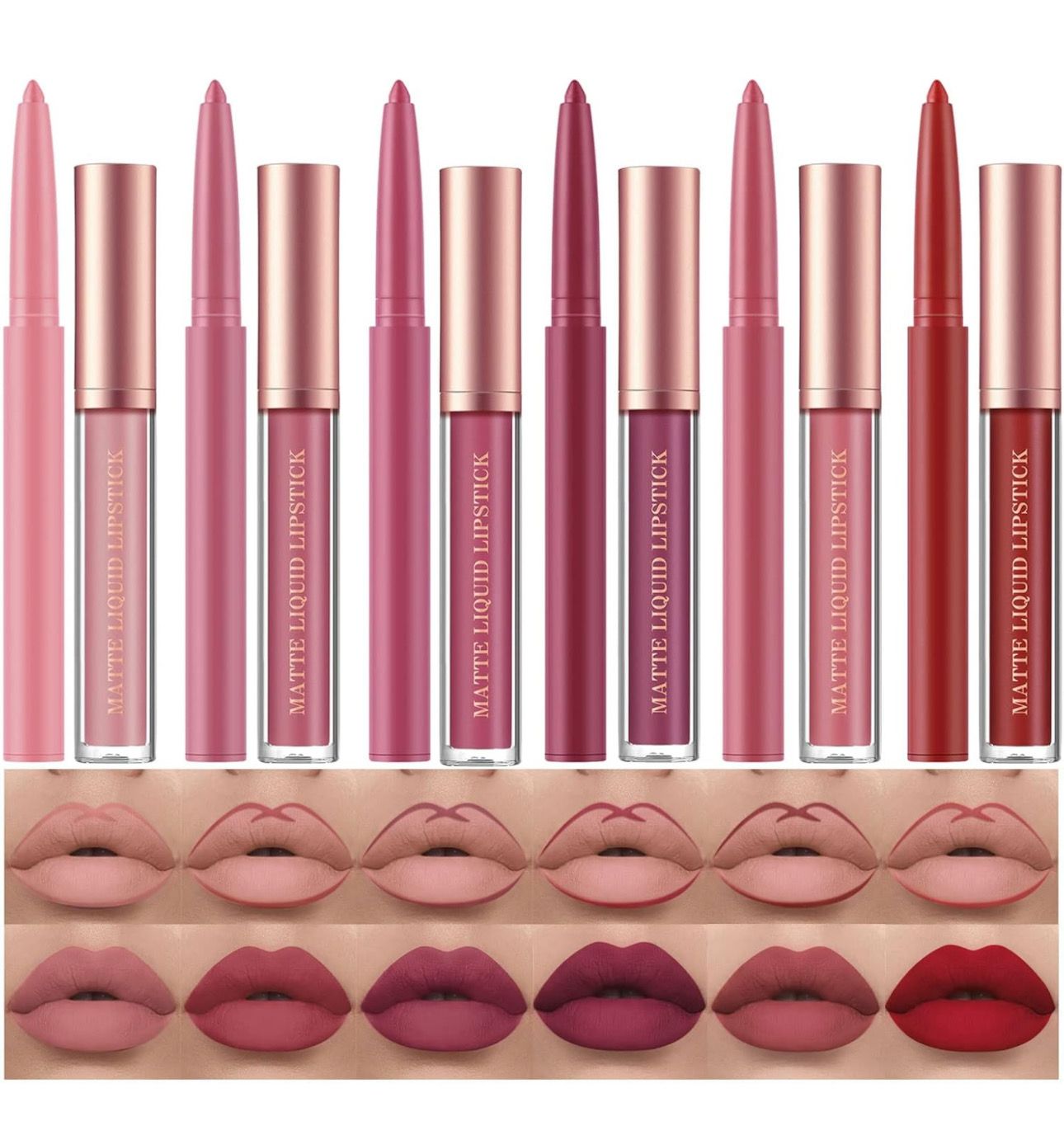 BestLand 12Pcs Matte Liquid Lipstick + Lip Liner Pens Set, One Step Lips Makeup Sets Pigment Velvety Nude Lip Stain Waterproof Long Wear Lip Gloss Make up, Perfect Gift 🎁 Set