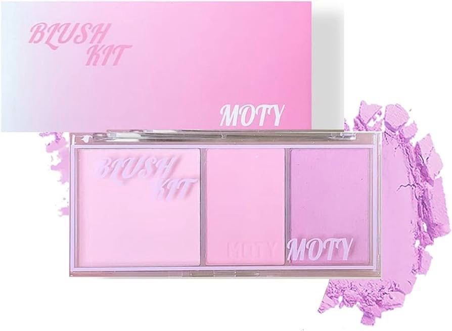 MOTY Beautiful 3 Colors Blush Palette Pink Taro Purple Blusher Face Makeup Palette Mashed Potato Texture Matte Highlight Powder Blush.