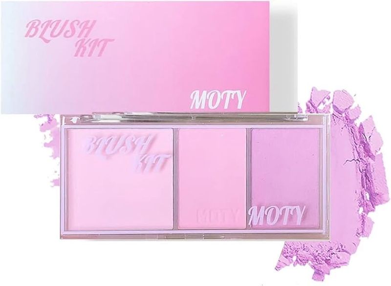 MOTY Beautiful 3 Colors Blush Palette Pink Taro Purple Blusher Face Makeup Palette Mashed Potato Texture Matte Highlight Powder Blush.