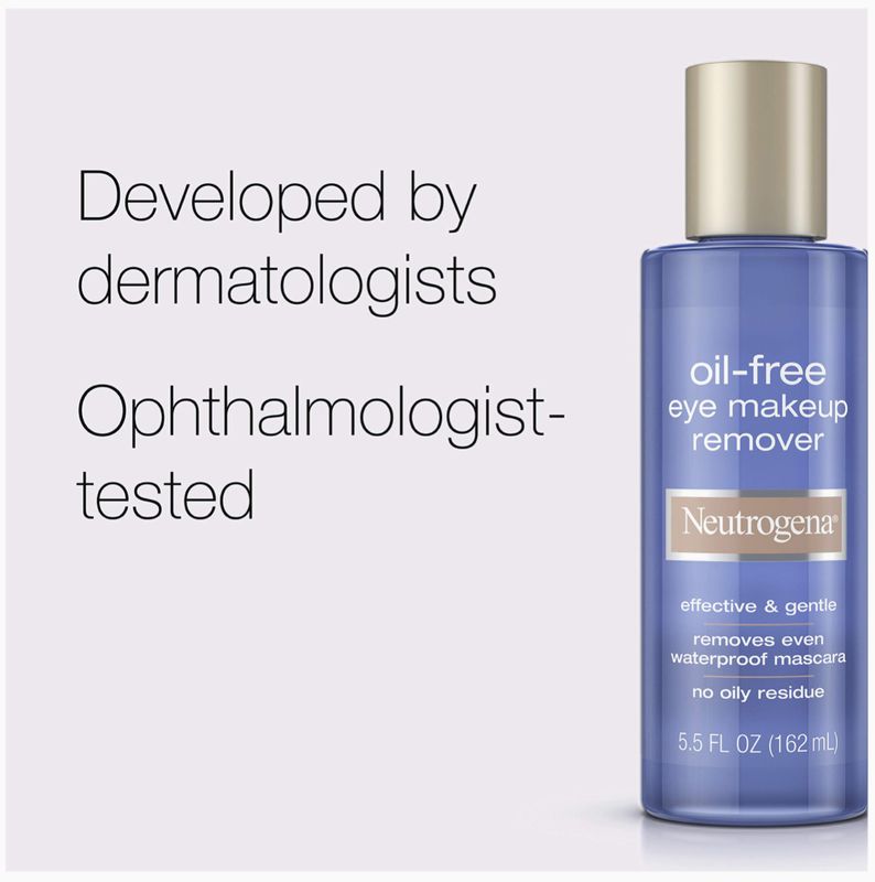 Neutrogena Gentle Oil-Free Eye Makeup Remover &amp; Cleanser for Sensitive Eyes, Non-Greasy Makeup Remover, Removes Waterproof Mascara, Dermatologist &amp; Ophthalmologist Tested, 5.5 fl. oZ / 162 mL