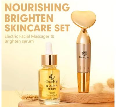 Nourishing Brighten Serum 40ml with Electric Facial Massager. Removes Anti Spots, Wrinkles Fade Fine Lines