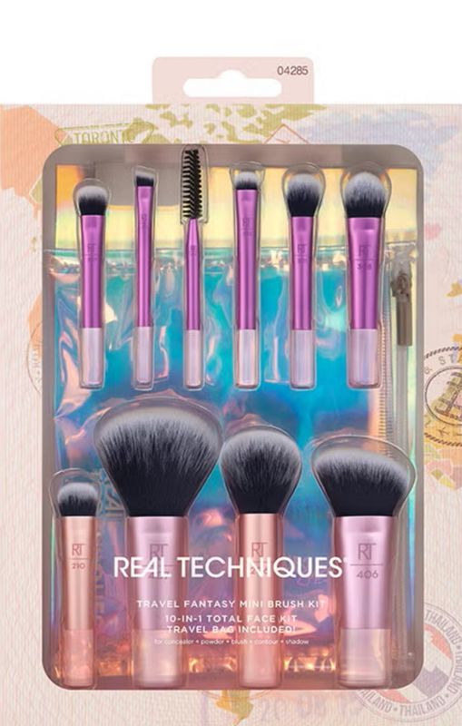 RT, Real Techniques 11 Piece Travel Fantasy Mini Brush Set, Travel Size Makeup Brushes For Foundation Eyeshadow, Powder, Blush, Contour, &amp; Concealer, Makeup Bag Included, Gift Set, Perfect Gift 🎁