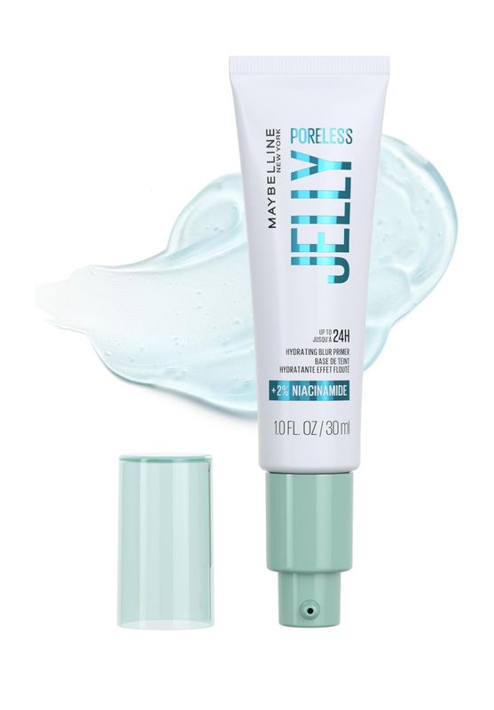 Maybelline Poreless Jelly Primer, Hydrating, Blurring Makeup Primer with 2% Niacinamide For Up To 24HR Make Up Wear, Clear, 30 mL