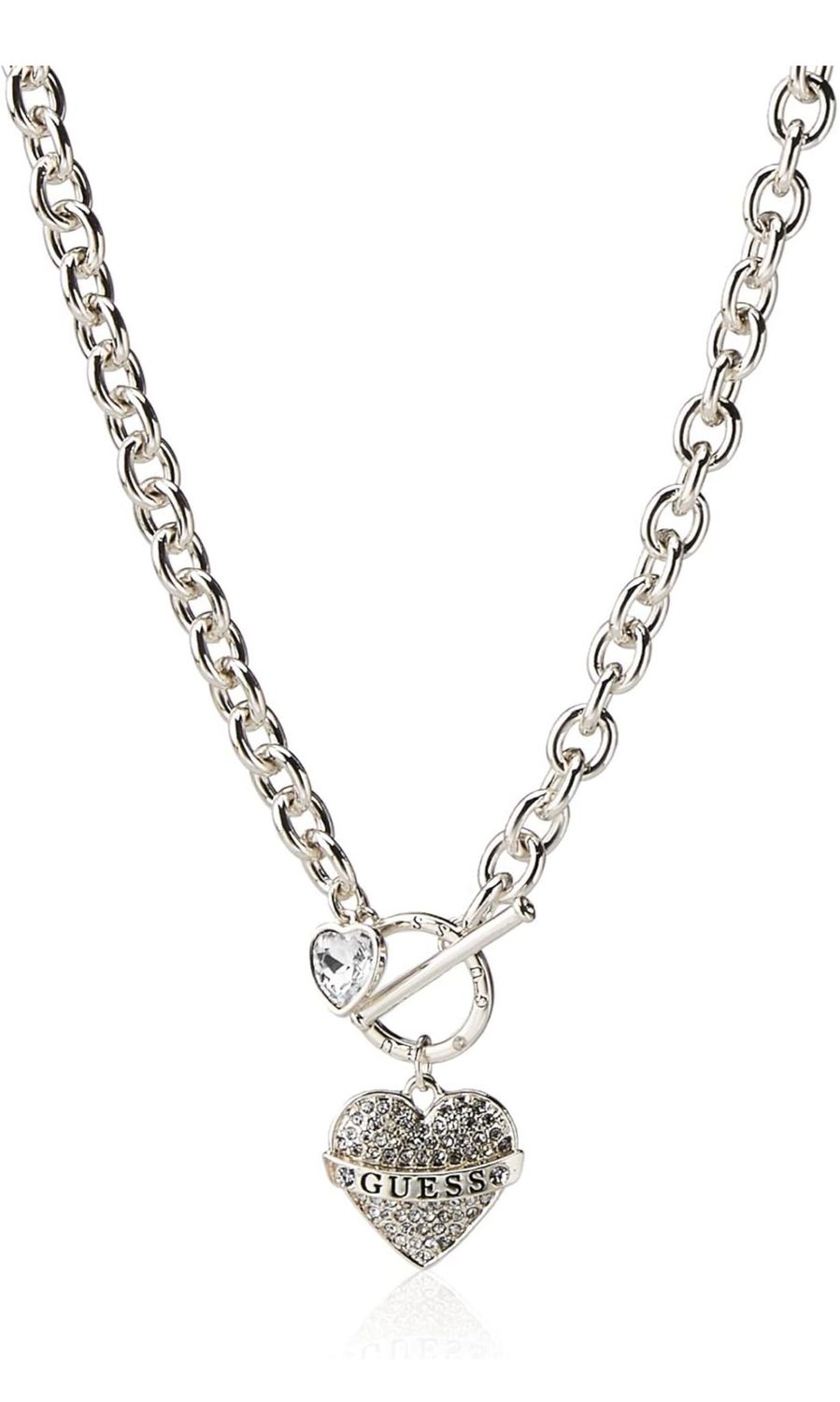 GUESS Women&#39;s Toggle Logo Charm Necklace, Silver, One Size