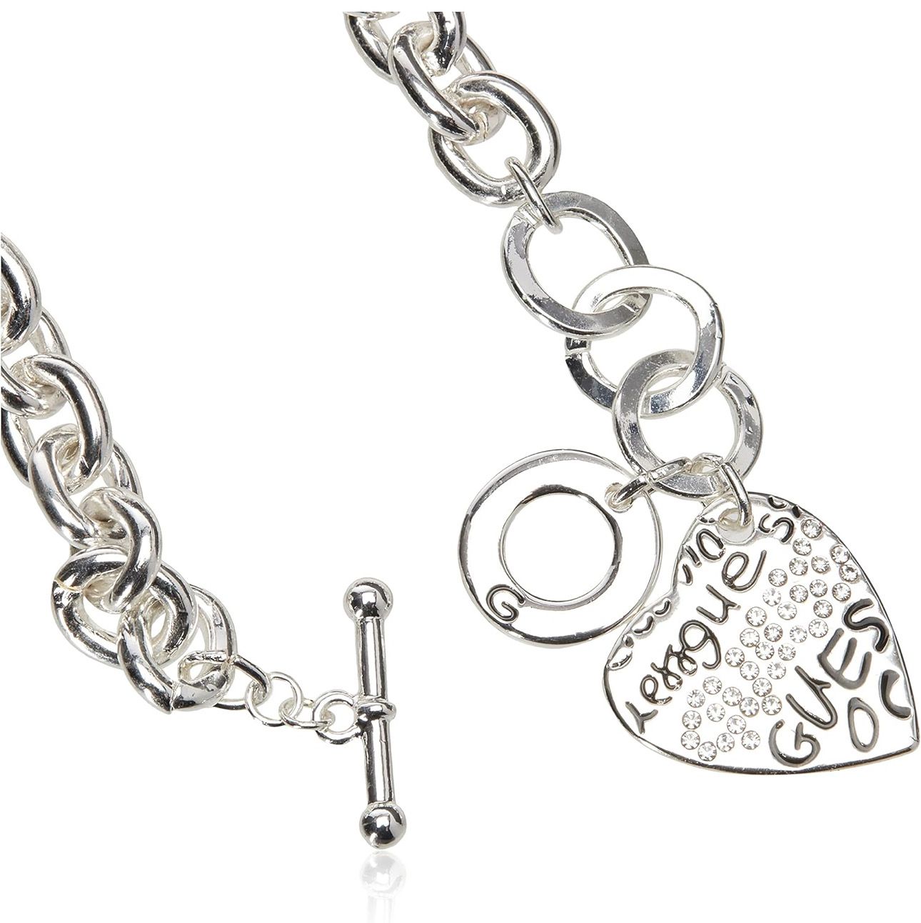 GUESS &quot;Basic&quot; Graffiti Logo Heart Toggle Charm Bracelet