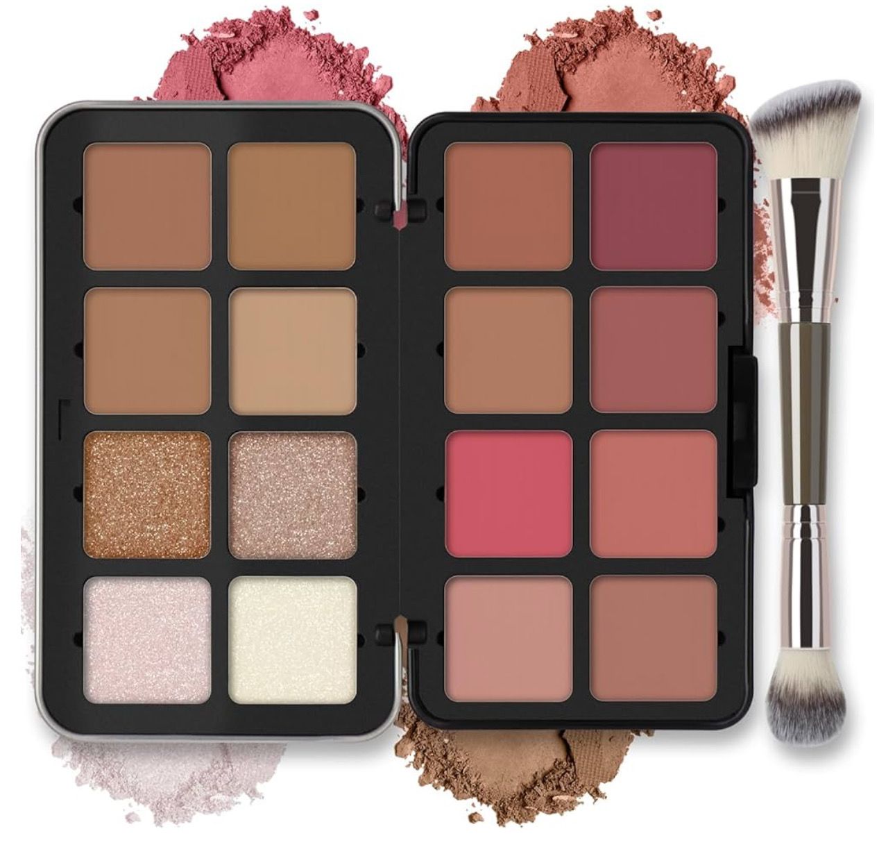16 Colors Blush Contour Highlighter Makeup Palette, Matte Mineral Face Blush Powder for Cheek, Shimmer Illuminator Blusher Bronzer Professional All in one Palette Makeup with Brush (02)