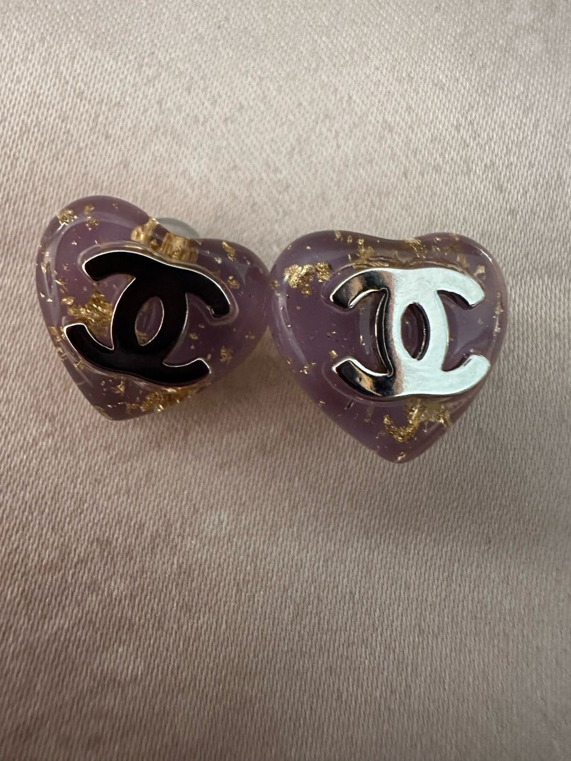 Beautiful Studs Chanel Earrings Pink/ Lite Purple With Gold Medium Size Korean Design Jewelry
