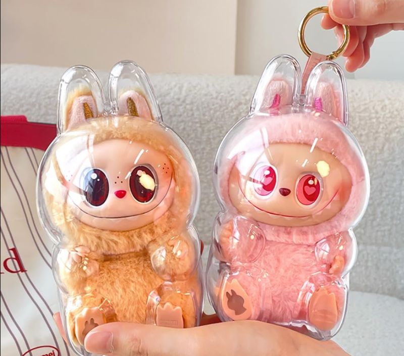 Transparent Protective Case Compatible Labubu Protective Case Display Box Keychain Storage Box (Labu-2) For Labubu Be Seated V2 (Doll Not Included)