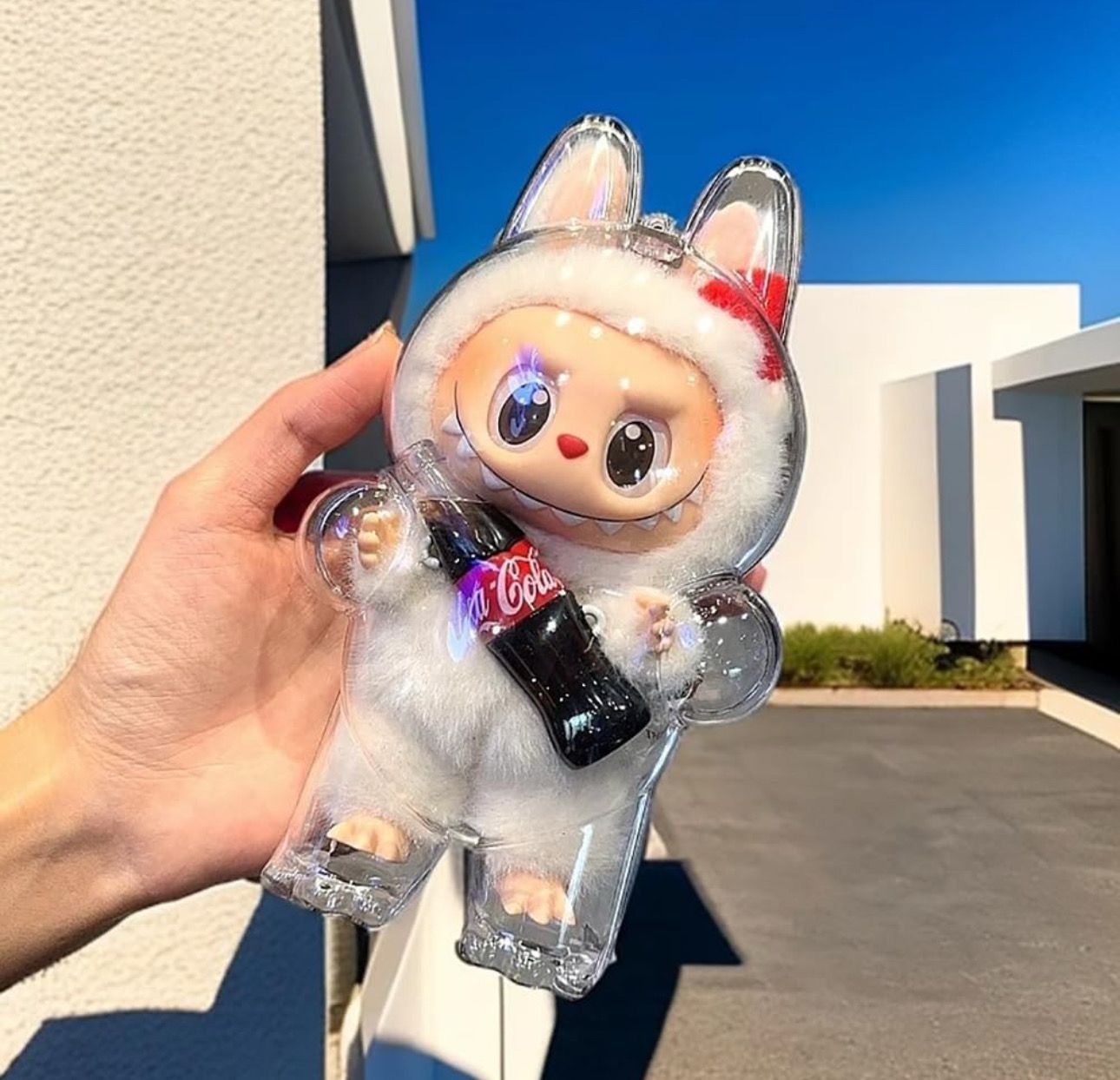 Transparent Protective Case Compatible Labubu Protective Case Display Box Keychain Storage Box (Labu-CO) Labubu Coca Cola Series CO ( Doll Not Included)