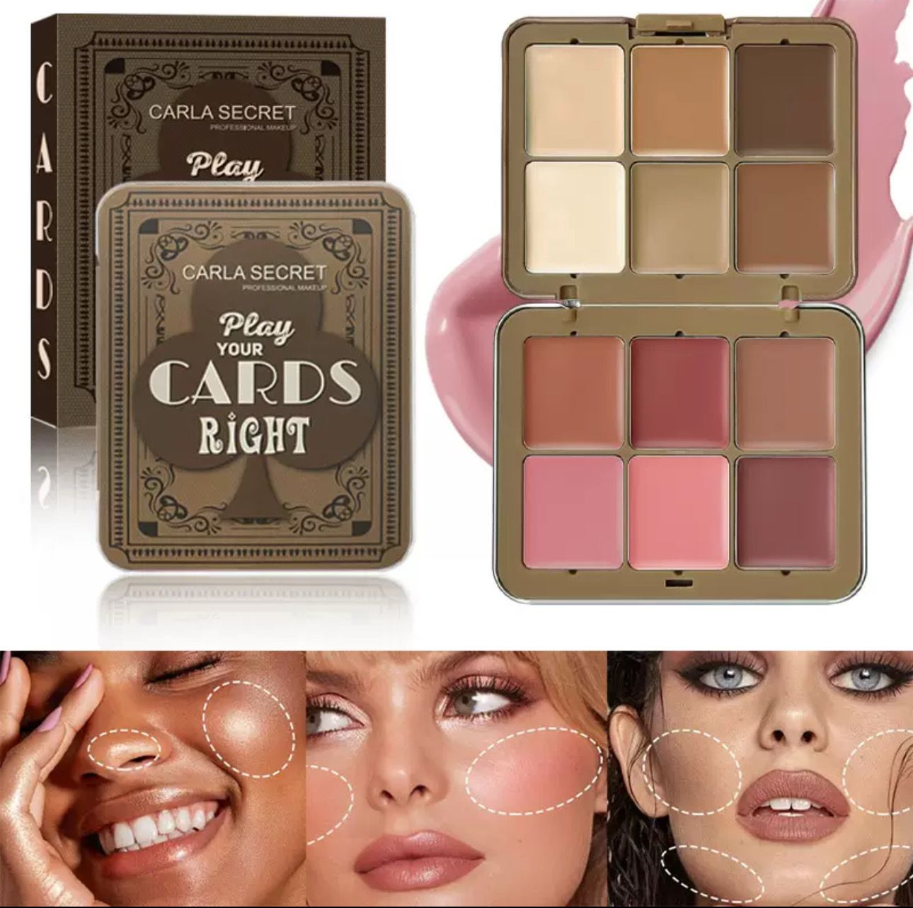 CARLA SECRET Play Your Cards Right Face 12 Colour Palette Professional Makeup