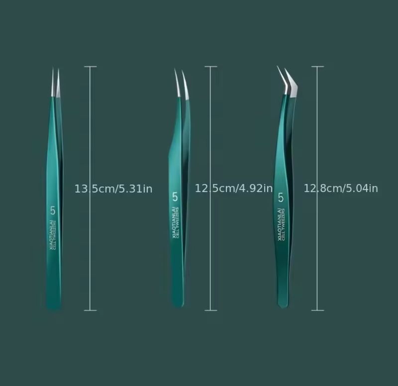 High Precision False Eyelash Tweezers, Professional Extension Tool Set Of 3, Gold Feather Clip Curved Mouth Safety Type