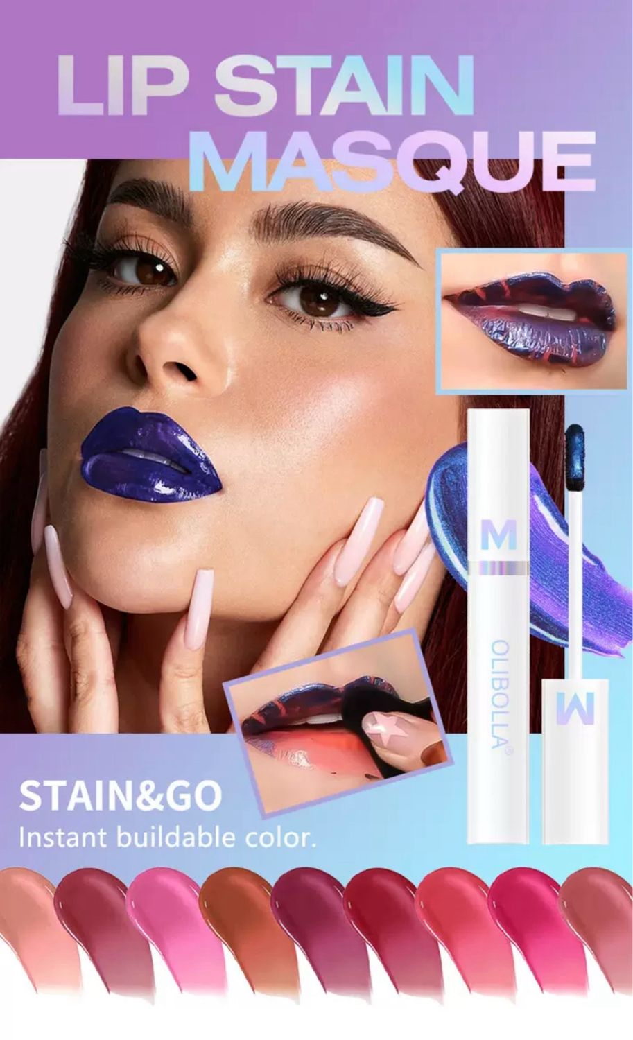 Lip Stain Masque STAIN&amp;GO Peel-Off Instant Buildable Glossy Colour STAY-N Peel Off - Long Lasting Waterproof Lipstick with Hyaluronic Acid &amp; Vitamin E – Transfer Proof Glossy Finish, Vegan