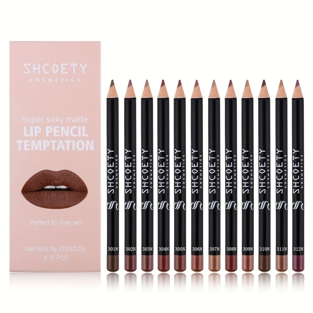 Shcoety Cosmetics Super Silky Matte Lip Pencil Temptation Perfect Lipliner Set X 12pcs , 0.9g