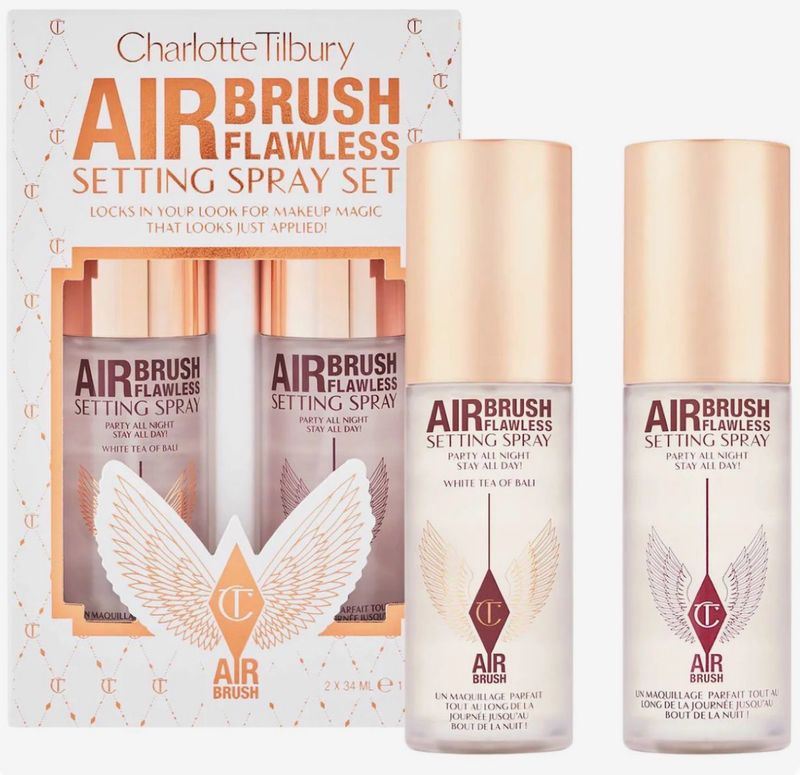 Charlotte Tilbury Airbrush Flawless Setting Spray - Ultra-Fine Hydrating Mist to Prime &amp; Set Face Makeup For Up to 16Hr - Soothes, Blurs Pores &amp; Calms Skin Set Of 34mL X 2 / Special Offer ‼️