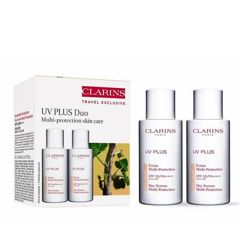 Clarins UV Plus Anti-Pollution Antioxidant Face Sunscreen SPF50/PA++++, 50mL X 2, Rosy Glow, Multi Protection, For All Skin Types Fully Absorbs Prevents Water Loss Protects Against Dehydration PROMO‼️