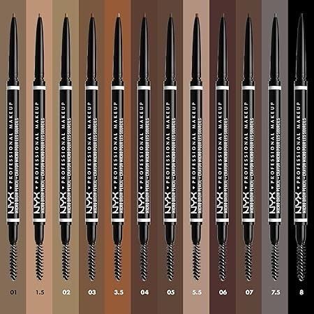 NYX Professional Eyebrow Pencil, Double Head 1.5mm Micro-Fine Tip &amp; Spiral Brush, Can Draw Fine and Long-Lasting Brows Makeup, Available In All Colours