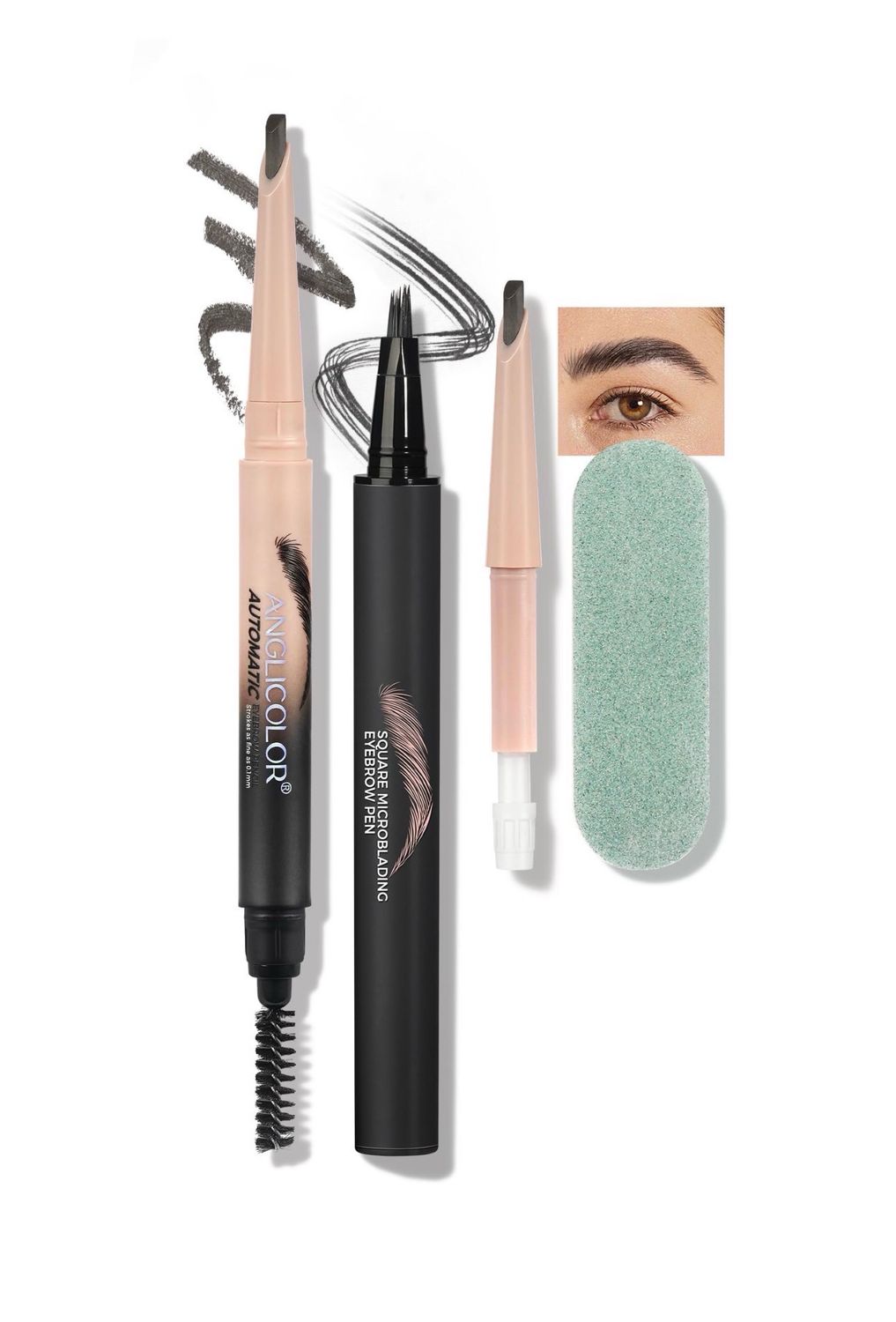 Anglicolor Microblading Eyebrow Pen, Liquid Eyebrow Pencil Kit, Square Angled Eyebrow Brush Natural Hair-Like Brow, Long-Lasting, Waterproof Eyebrow Pencils for Women and Girls Makeup (04 Gray Black)