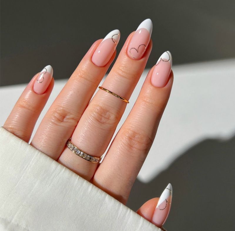 Do It Yourself Press On Elegant and Handmade Simple European and American Popular Nail Art Pieces with Blush Gradient Ins Style Pre-Made Fake Nails (24Pcs) Medium Size / Gentle Hearts French Design