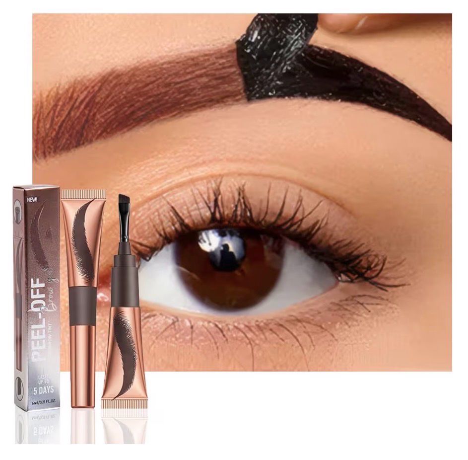 Eyebrow Tattoo Peel Off Tint Gel for Women, Peel Off Eyebrow Tint with 150°Small Curved Tray, Last Up to 5 Days, Waterproof, Fuller &amp; Defined Looking Brows (#Warm Brown)
