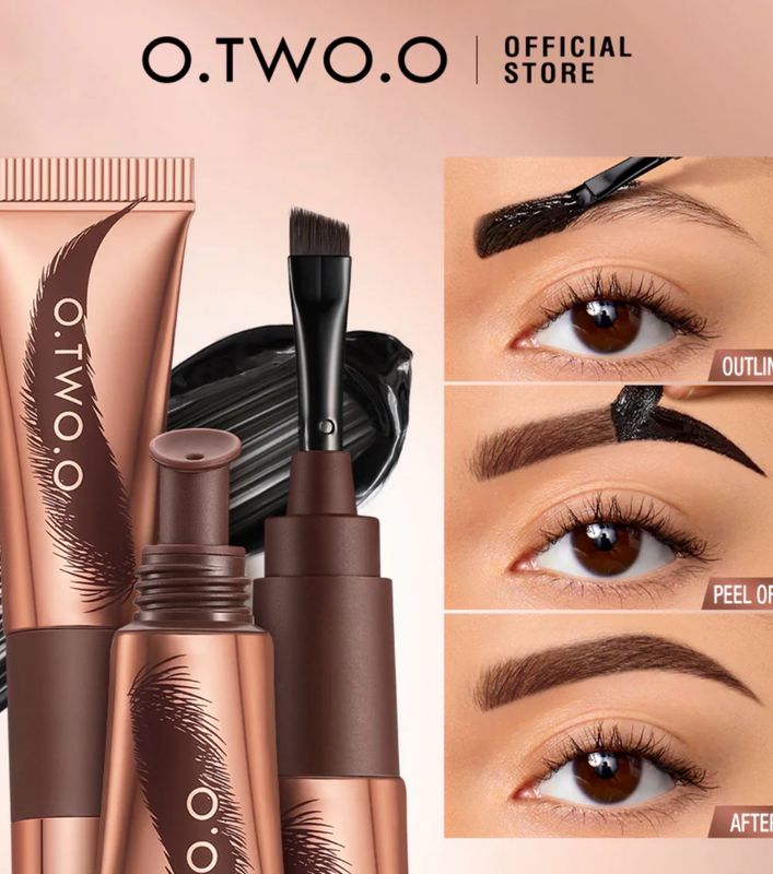 Eyebrow Tattoo Peel Off Tint Gel for Women, Peel Off Eyebrow Tint with 150°Small Curved Tray, Last Up to 5 Days, Waterproof, Fuller &amp; Defined Looking Brows (#Brown)