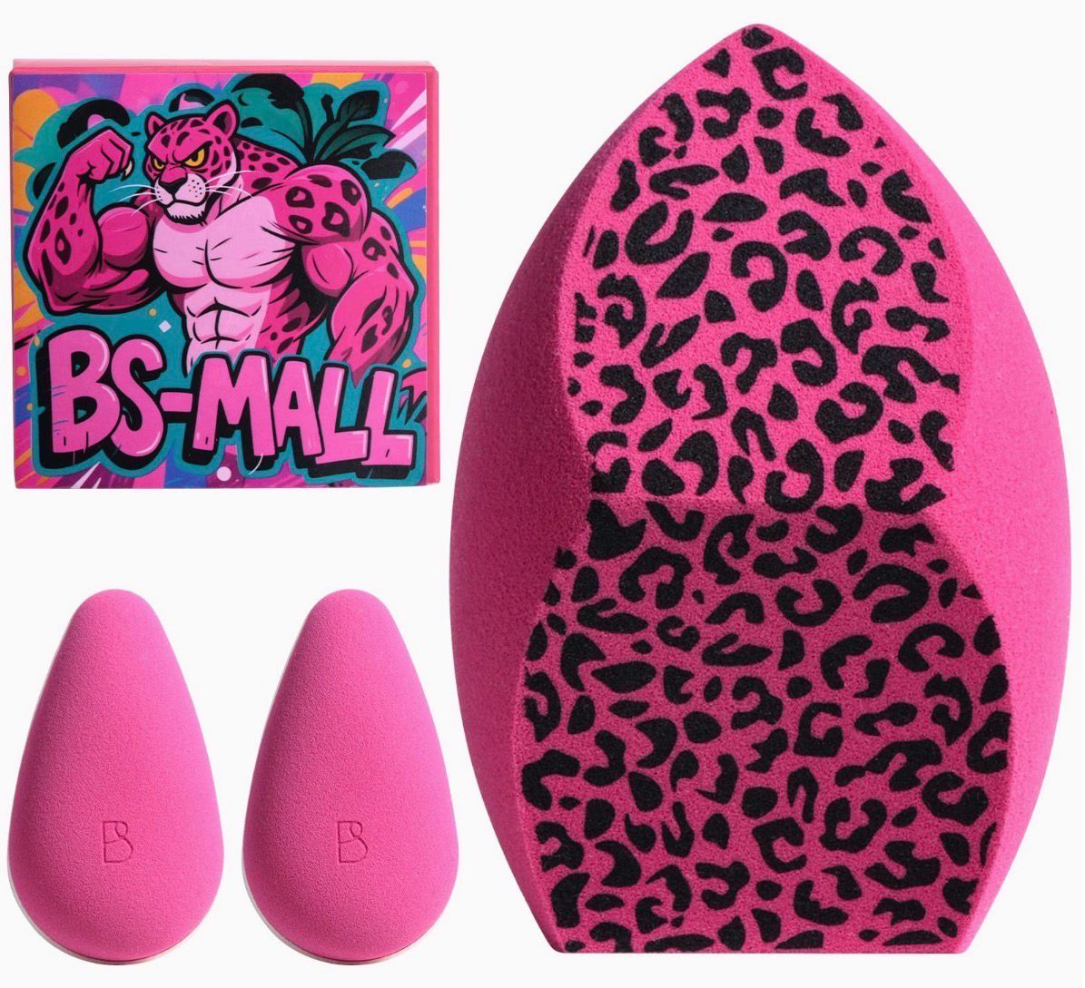 BS-MALL Dual-purpose Powder Puff &amp; Makeup Sponge – Premium Makeup Sponge Set For Foundation, Loose Powder – Travel-friendly, Multi-purpose Portable Travel (Hot Pink Leopard print Sponge)