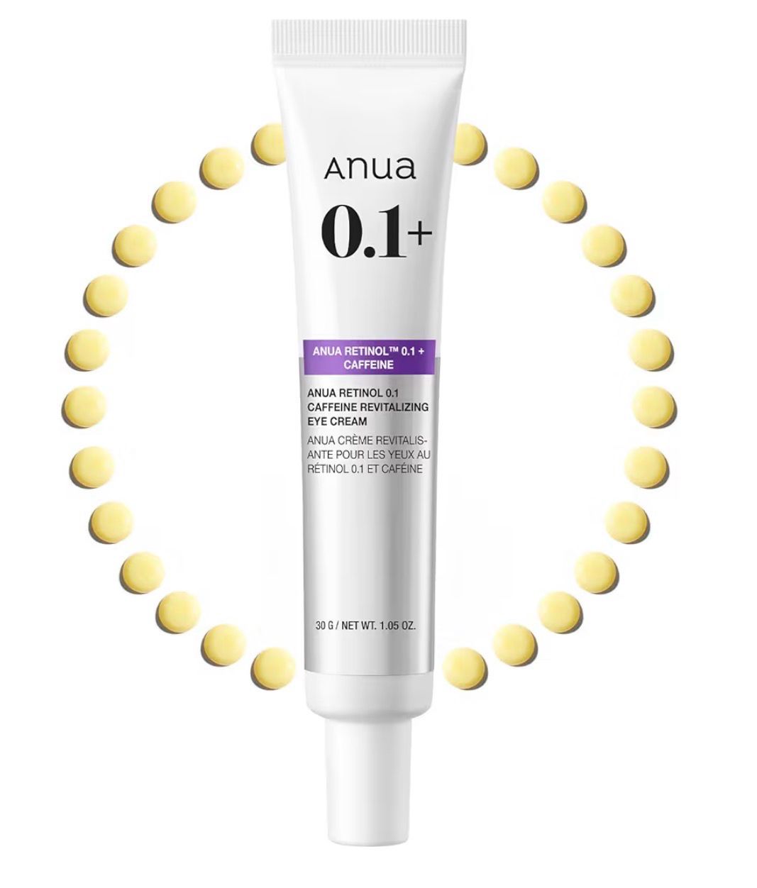 Anua Retinol 0.1 Caffeine Revitalizing Eye Cream • Lightweight Formula for Dark Circles &amp; Puffiness • Hydrating for Sensitive Skin • Korean Skincare • 1.05 oZ • 30 g • Price Drop