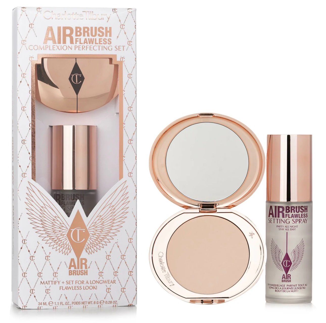 Charlotte Tilbury Airbrush Flawless Complexion Perfecting Set • AIRbrush Flawless Setting Spray 34 mL • AIRbrush Flawless Finish Powder • 01 Fair 8 g • Ideal For Personal Use • Gift