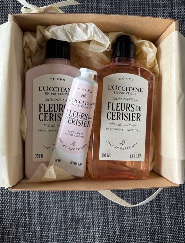 L’Occitane Fleurs De Cerisier • Cherry Blossom • Limited Edition Set Contains • Perfumed Shower Gel 250 mL • Perfumed Body Lotion 250 mL • Perfumed Hand Cream 30 mL • Gift 💝 Set