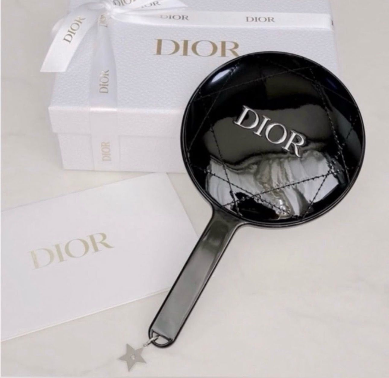Dior • Sleek Black Mirror • Dior Hand Held Mirror • Ideal For Quick Touch-Ups • Travel • Simply Use With Luxury In Mind
