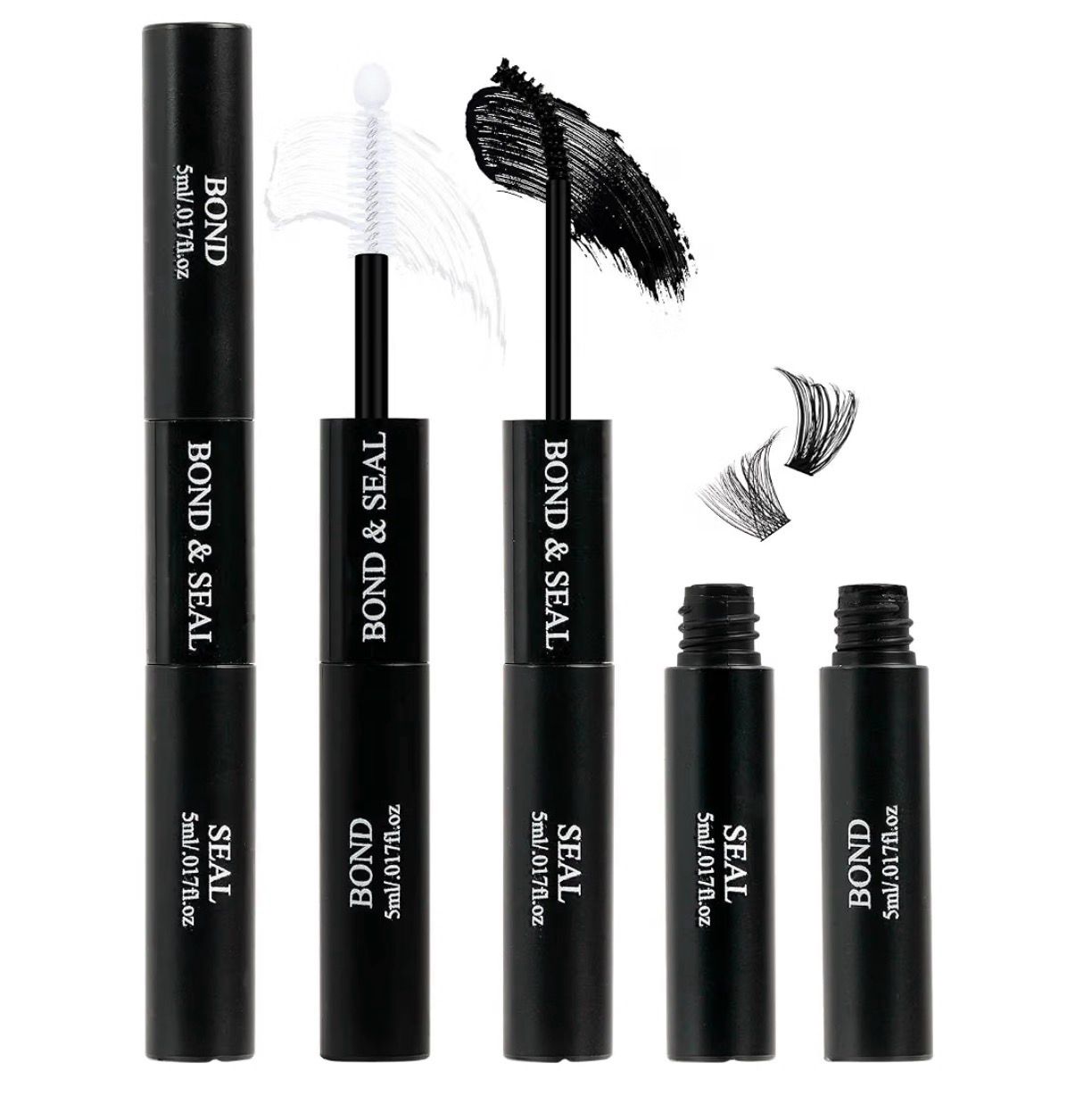 Lash Bond &amp; Seal Black Lash Glue for Eyelash Clusters 10ml • 2 in 1 Bond and Seal • Black Lash Glue • Waterproof Adhesive • 72H Strong Hold • Long Lasting Wear • With Tweezer • DIY Lash Extensions Set