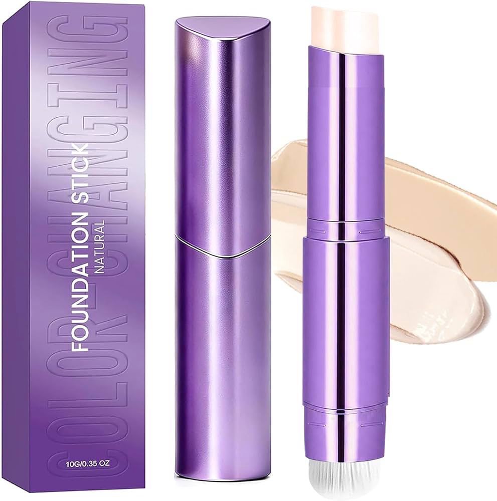 Facelove Viral Changing Colour Foundation Stick • 2in1 Foundation Stick Built-In Brush • Lightweight Blendable Coverage • Smooth Finish•LongWear Makeup • Korean 0.35 oZ. • Adapts to All Skin Tones