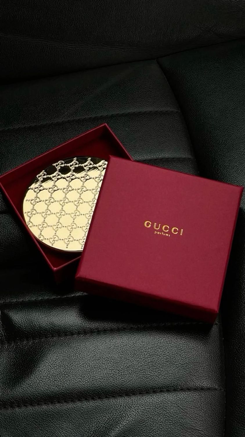 Gucci Gold Monogram Compact Mirror • Round • Gold • Compact • Mirror Embossed GG Monogram Pattern • Gold • Exclusive •