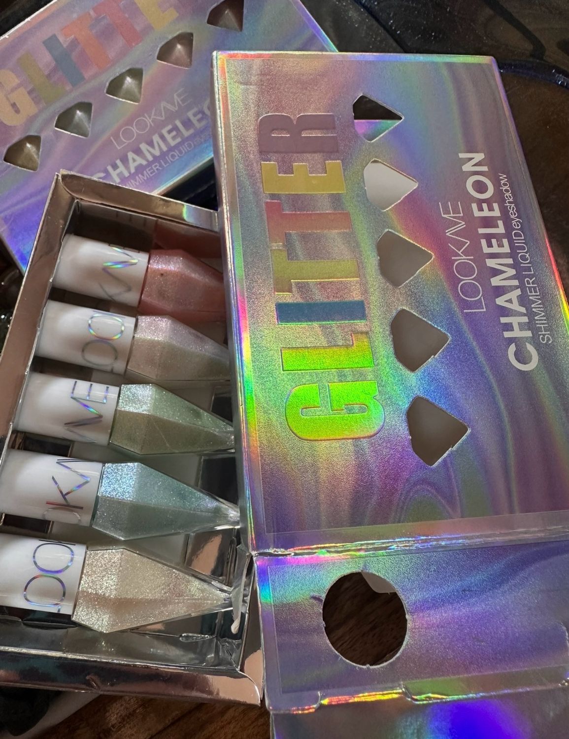Chameleon Glitter Shimmer Liquid 5Pcs Eyeshadow Multi Use Set • Colorful Eyeliner with Long-Lasting &amp; Waterproof • Shinning Eye Shadow Gift for Women Eye Makeup Diamond Shape 💠